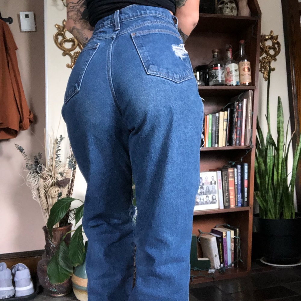 SOLD Vintage Landsโ End Flannel Lined Distressed - Picture 4 of 8